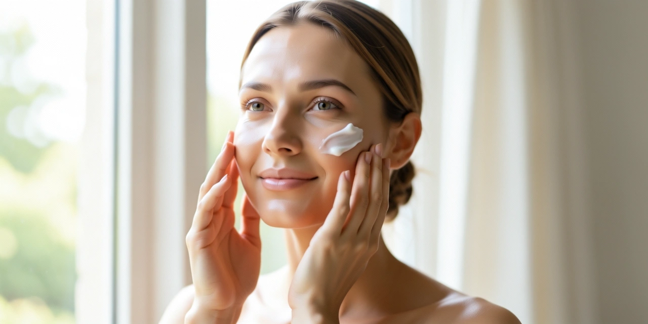 Applying skincare cream